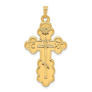 Black Bow Jewelry 14k Yellow Gold Hollow Eastern Orthodox Cross Pendant, 22 x 40mm - 1 of 4