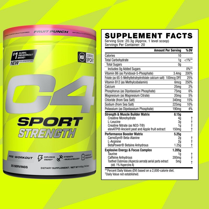 Cellucor C4 Sport Strength Pre-Workout - Fruit Punch - 14.5oz/20 Servings, 3 of 9