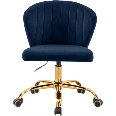 Navy Velvet and Gold Armless Swivel Office Chair