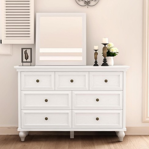 Senfot Dresser with 7 Drawers, Vintage Style Chest of Drawers, Storage Cabinet with Metal Handles for Bedroom, Living Room, Hallway, White - image 1 of 4