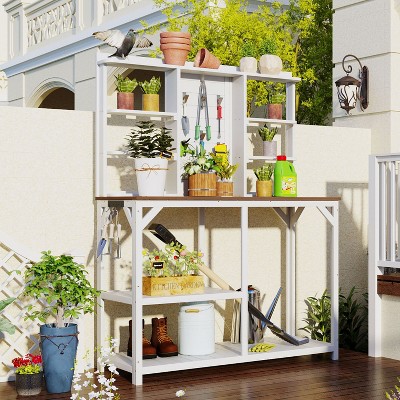 64.6" Large Fir Wood Outdoor Garden Shed, Patio Potting Table with 6-tier Shelves - Maison Boucle