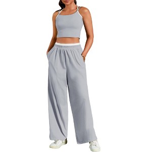 ATHLECHIC Women's Summer 2 Pieces Outfits Tracksuit Crop Camisole and Wide Leg Pants Lounge Sets - 1 of 4