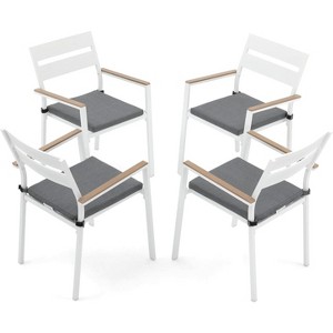 SUGOLD Patio Aluminum Chairs Set of 4, Outdoor Stackable Dining Chairs with Armrest and Cushions,Gray - 1 of 1