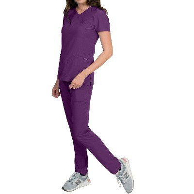 Medgear Celeste Women's Stretch Scrubs Cross Over Neckline Top and Slim Leg Pants
