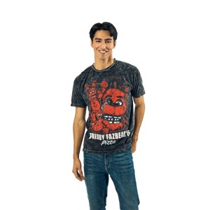 Five Nights At Freddy's Oversized Freddy Fazbear's Pizza Graphic Crew Neck Short Sleeve Men's Black T-shirt - 1 of 3
