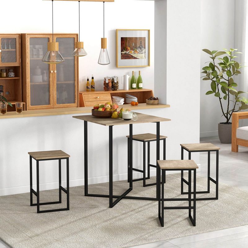 Costway 5-Piece Dining Table Set Kitchen Square Square Space-saving Table Set with Stools, 4 of 11