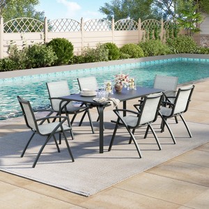 9 PCS Aluminum Patio Dining Set, Outdoor Furniture Set with 8 Stackable Aluminum Dining Chairs and Table, Outdoor Table and Chairs, Black - 1 of 4