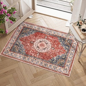 COZONY Boho Floral Area Rug, Washable Low Pile Carpet with Non-Slip Backing for Living Room Bedroom Dining Room - 1 of 4