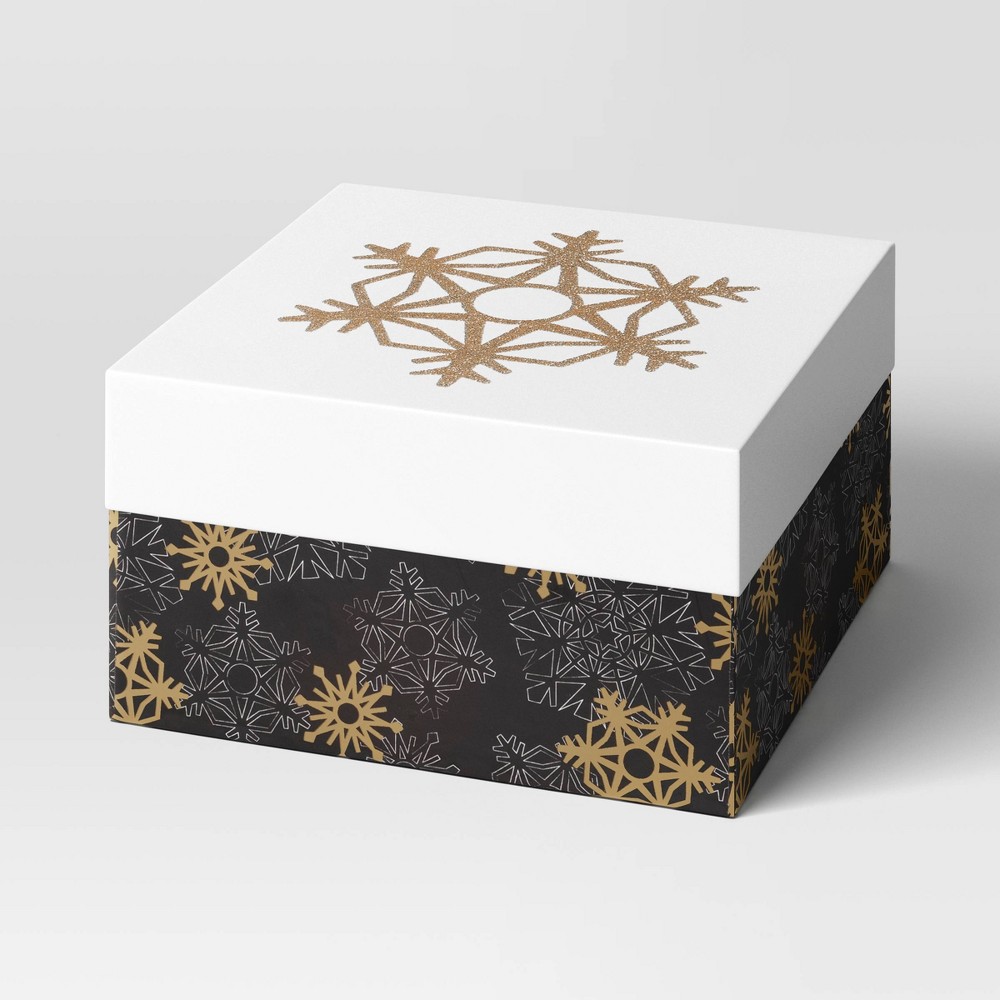 6"x3" Square Glittered Snowflake Christmas Gift Box Black/Gold/White - Wondershop™