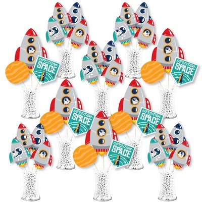 Big Dot of Happiness Blast Off to Outer Space - Rocket Ship Baby Shower or Birthday Party Centerpiece Sticks - Showstopper Table Toppers - 35 Pieces