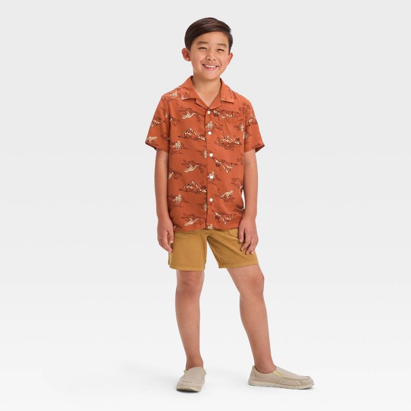Boys' Short Sleeve Woven Dinosaur Printed Button-Down Shirt - Cat & Jack™ Orange, 4 of 8