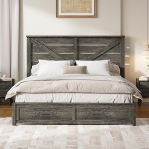 AMERLIFE Farmhouse Bed Frame with 49.2" Barn Door Headboard - 1 of 4