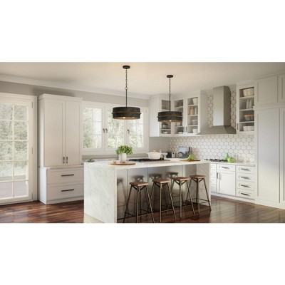 21" Brown Glass Drum Pendant Light for Indoor/Outdoor