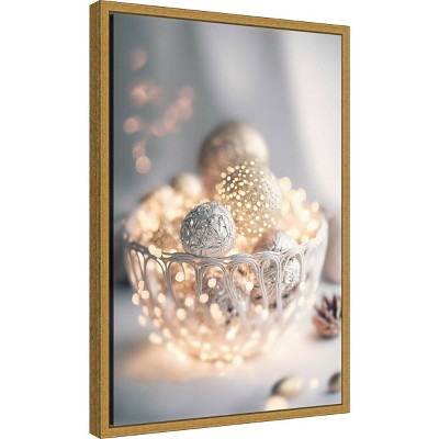 Gold Framed Holiday Baubles Still Life Canvas Print