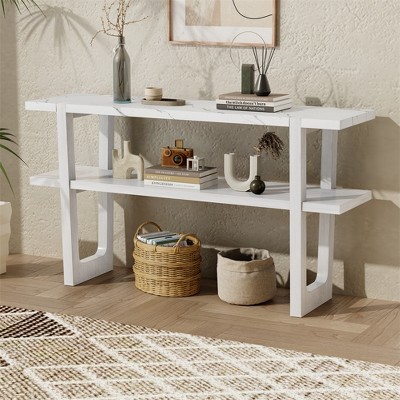 Retro Console Table, Sofa Table, Narrow Entryway Table With Marble-Effect Top, 2-Tier Open Storage Shelf, Storage Solutions For Hallway, Living Room