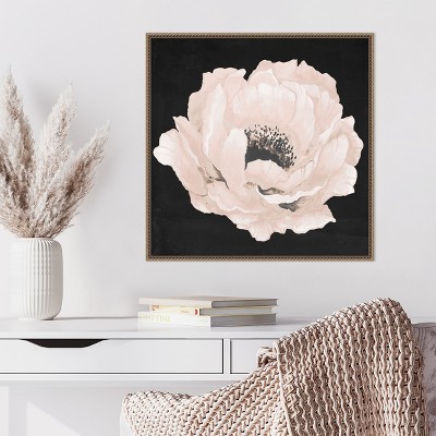Pink Flower on Black Canvas with Beaded Frame 22 x 22-in.