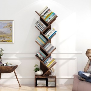 8 Tier Tree Bookshelf, Free Standing Tree Bookcase with Drawer, Utility Book Organizer Shelves for Home Office, Living Room, Bedroom, Floor Standing - 1 of 4