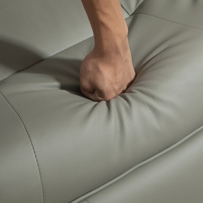 Gray Faux Leather Swivel Recliner with Wood Base