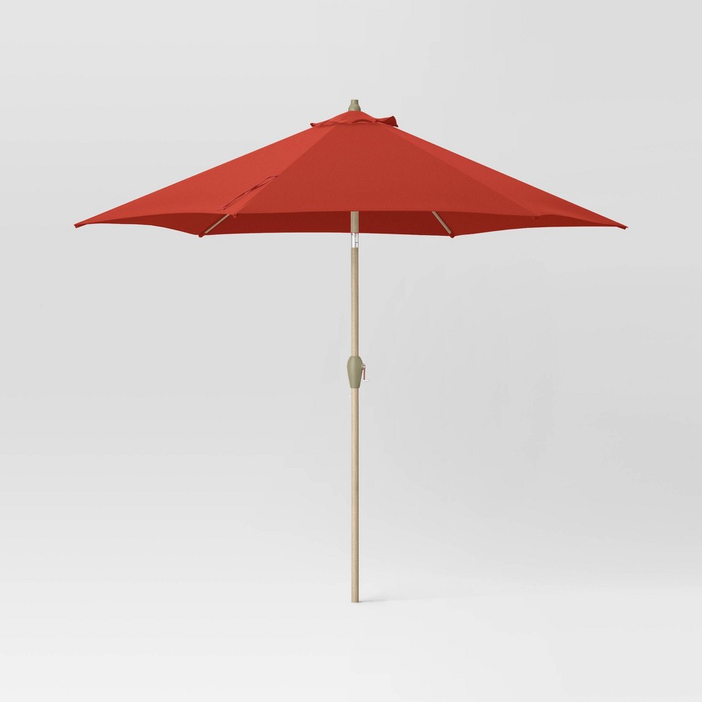 Photos - Parasol 9' Round Outdoor Patio Market Umbrella Sienna with Light Wood Pole - Thres