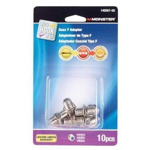 Monster 140067-00 Double Female Coax "F" Adapter, 5-900 MHz, Nickel - 1 of 1