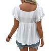 Women's Square Neck Ruffled Short Sleeve Blouse with Embroidered - 2 of 4