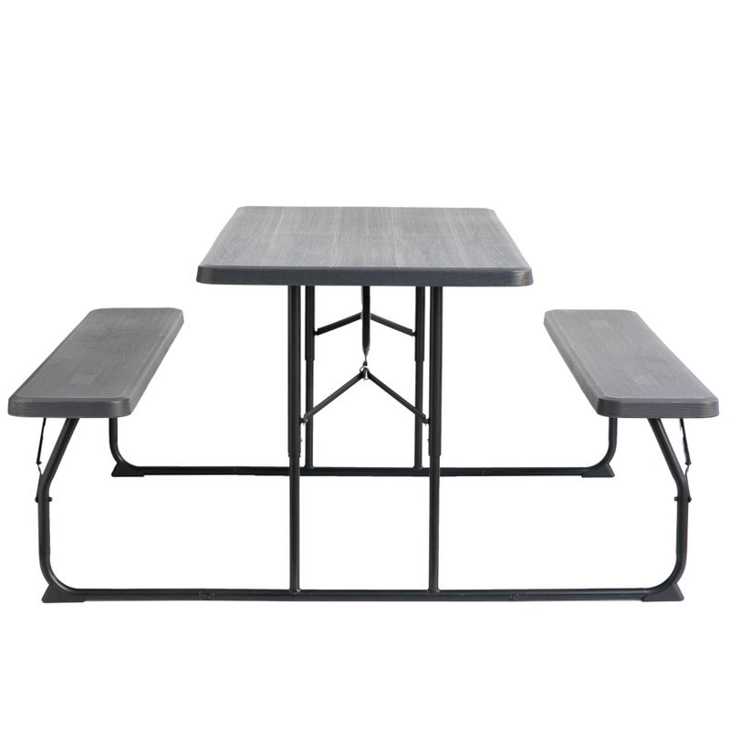 Gardenised Gray Outdoor Foldable Woodgrain Portable Picnic Table Set, 6 of 13