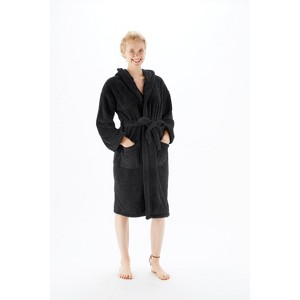 BC BARE COTTON Womens Hooded Robe Microfiber Plush Fleece Bathrobe - 1 of 4