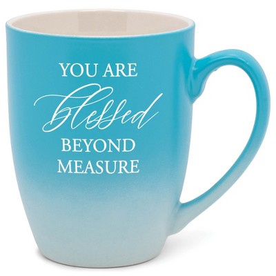 Elanze Designs You Are Blessed Beyond Measure Two Toned Ombre Matte Pale Blue and White 12 ounce Ceramic Stoneware Coffee Cup Mug