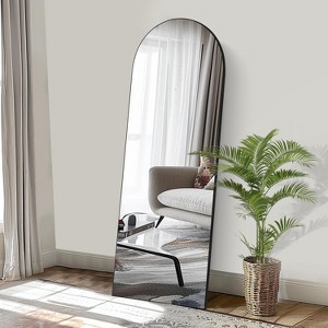 Classic Wood Framed Full-Length Mirror with Right-Angled Arch Design - 1 of 4