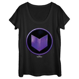 Women's Marvel Hawkeye Purple Arrow Icon Scoop Neck - 1 of 4