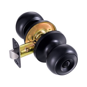 Black Privacy Door Knob for Bedroom and Bathroom fits 1 3/8 to 1 3/4 inch doors easy to install reversible for left or right handed use - 1 of 4