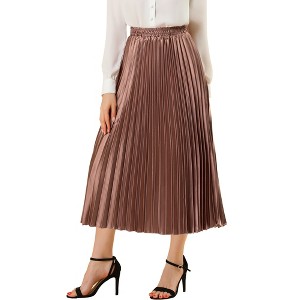 INSPIRE CHIC Women's Party Elastic Waist Metallic Shiny Accordion Pleated Midi Skirt - 1 of 4