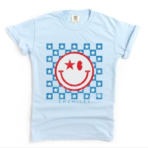 Simply Sage Market S.W.Smiley Checkered Patriotic Garment Dyed Tee - 1 of 4