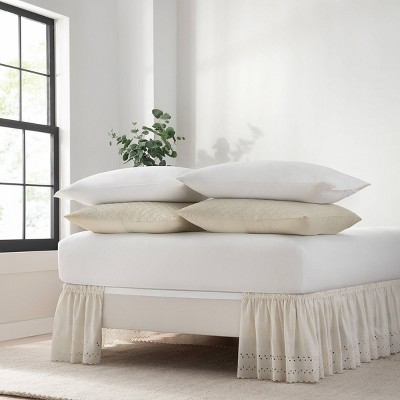 White Eyelet Ruffled Wrap Around Bed Skirt, Queen/King