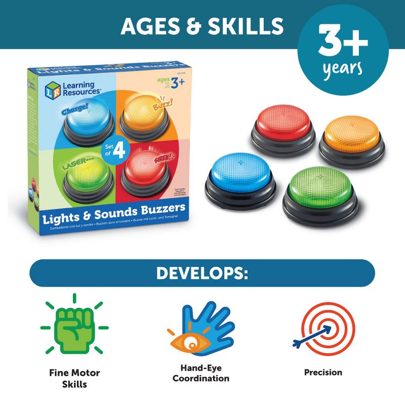 Learning Resources Lights and Sounds Answer Buzzers - 4 Pieces Teacher and Classroom Supplies, 5 of 7