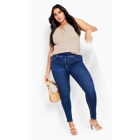 EVANS Plus Size Blue Midwash High Waisted Skinny Jeans