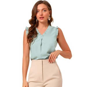 INSPIRE CHIC Women's Ruffled Sleeveless Work Business Vintage Blouses - 1 of 4