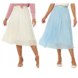 INSPIRE CHIC Women's Pleated Elastic Waist Casual Accordion Midi Skirt 2 Packs - 1 of 4