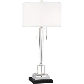 Vienna Full Spectrum Renee Modern Table Lamp with Square Black Riser 30 1/2" Tall Clear Crystal Glass Drum Shade for Bedroom Living Room Nightstand