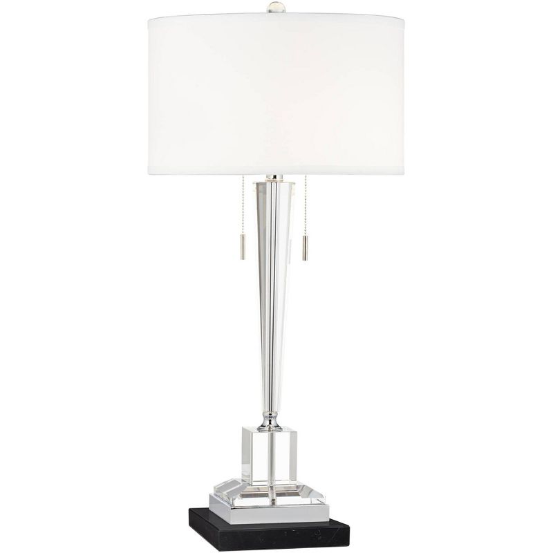 Vienna Full Spectrum Renee Modern Table Lamp with Square Black Riser 30 1/2" Tall Clear Crystal Glass Drum Shade for Bedroom Living Room Nightstand, 1 of 8