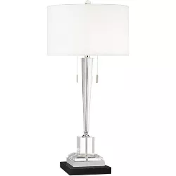 Vienna Full Spectrum Modern Table Lamp 30 1/2" Tall with Square Black Marble Riser Clear Crystal Drum Shade Bedroom Living Room