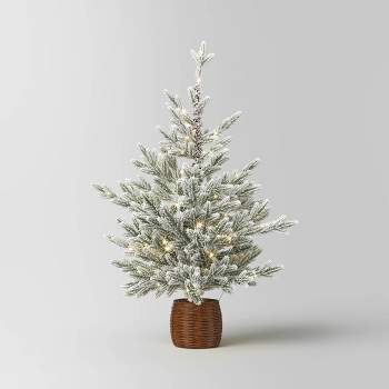 40" Pre-lit LED Glitter Flocked Balsam Fir in Basket Mini Artificial Christmas Tree Warm White Lights - Wondershop™