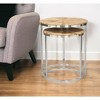 HomeRoots Set of Two Natural And Silver Solid Wood And Iron Round Frame Nested Tables - 2 of 4