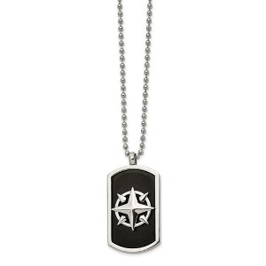 Black Bow Jewelry Men's Stainless Steel & Black Plated Compass Dog Tag Necklace, 24 Inch - 1 of 4