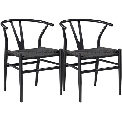 Yaheetech Modern Metal Weave Armchair Frame Dining Chair, Set of 2, for Living Room