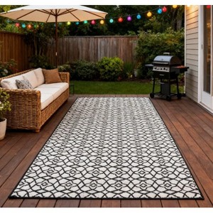 Airsurfer 9'x18' Feet Black and White Outdoor Rug Geometric Pattern Patio Rug Deck Decor for Outdoor Living Spaces - 1 of 4