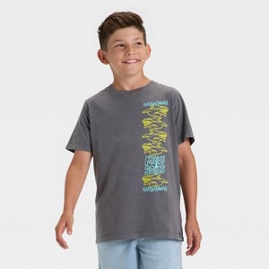 Boys' Maui & Sons Shark Graphic Short Sleeve Shirt - Charcoal Gray - 1 of 4