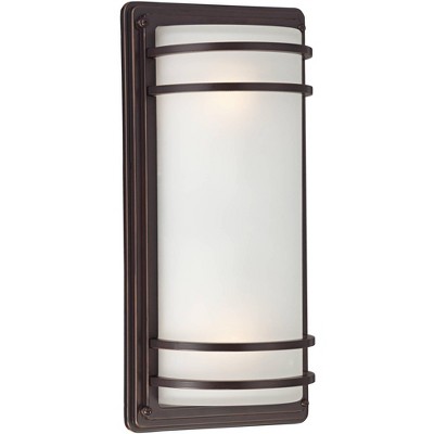 John Timberland Modern Outdoor Wall Sconce Fixture Rubbed Bronze 16" Opal Etched Glass for Exterior House Porch Patio