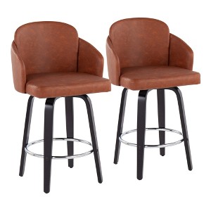 Contemporary Fixed-Height Counter Stool with Swivel in Wood and Round Footrest, Set of 2 - 1 of 4