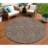 Chocolate And Gray Floral Washable Indoor Outdoor Area Rug - 2 of 4
